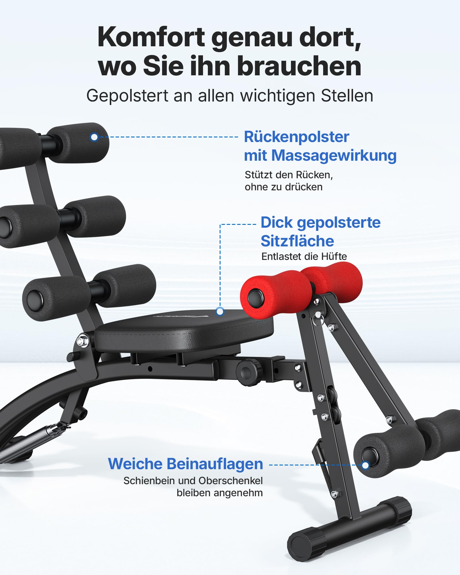 MERACH Bauchtrainingsgerät, Verstellbare Sit-Up-Bank, Bauchmuskel-Trainingsgerät für Heimfitnessstudio für Taille Bauch Hüften Beine, Max 136KG, für Sit-Ups/Luftfahrrad/Beinheben etc.
