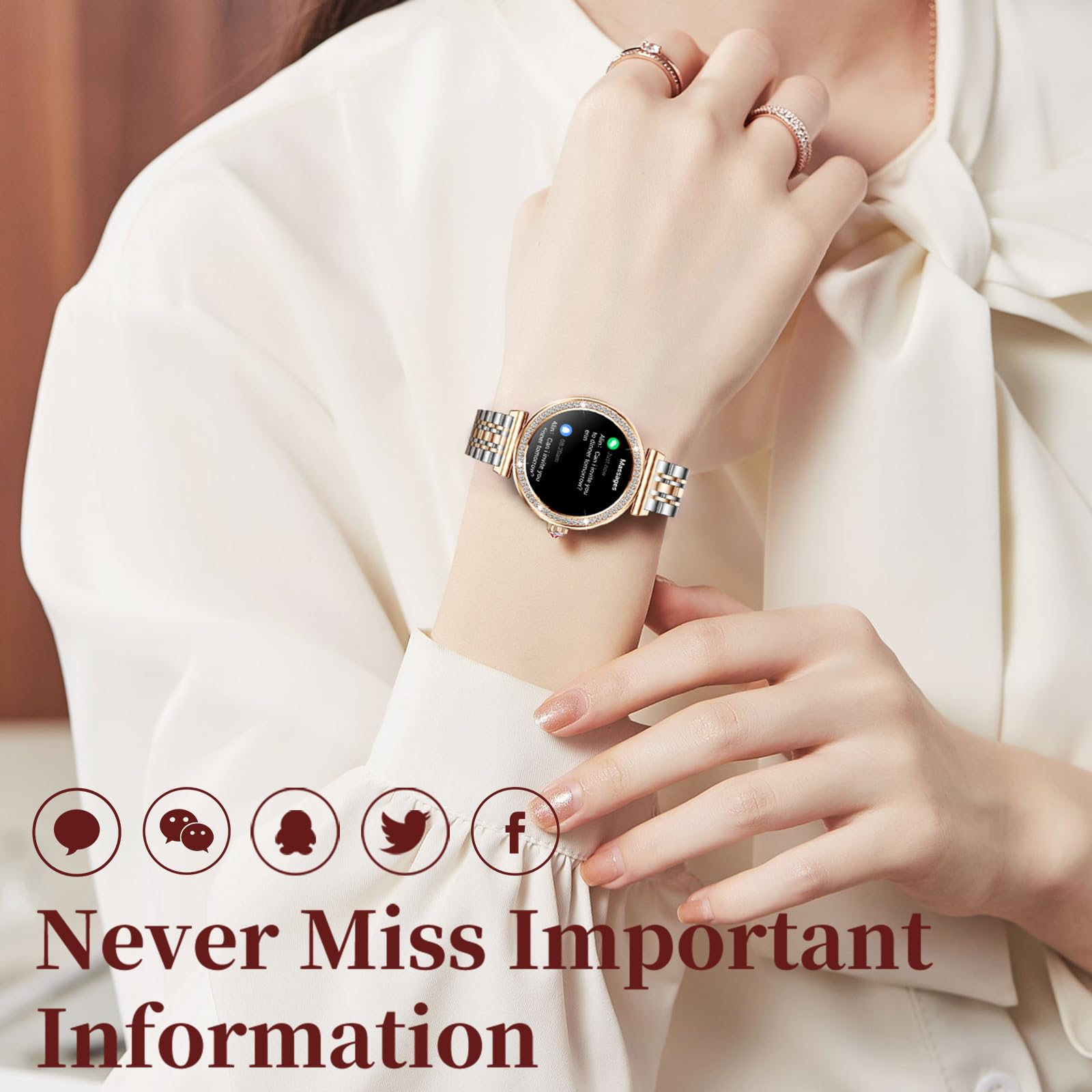 findtime Inteligentny zegarek dla kobiet, smartwatch do telefonów z systemem Android, iOS, wykonywanie/odbieranie połączeń, pulsometr, monitorowanie snu, tryby sportowe, powiadomienie SMS, krokomierz