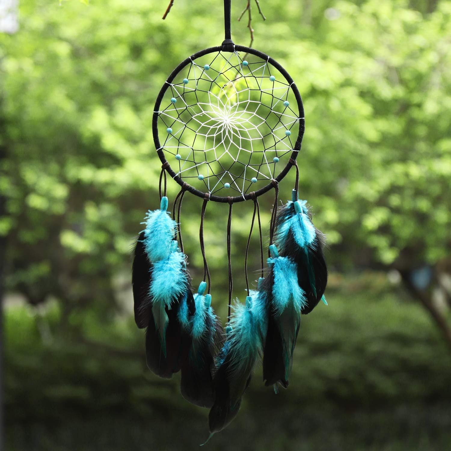 PWYXSA Dream Catcher Handmade Blue Feather Dreamcatchers Wall Hanging Ornament for Kids Home Decoration Girl Bedroom Craft Gift