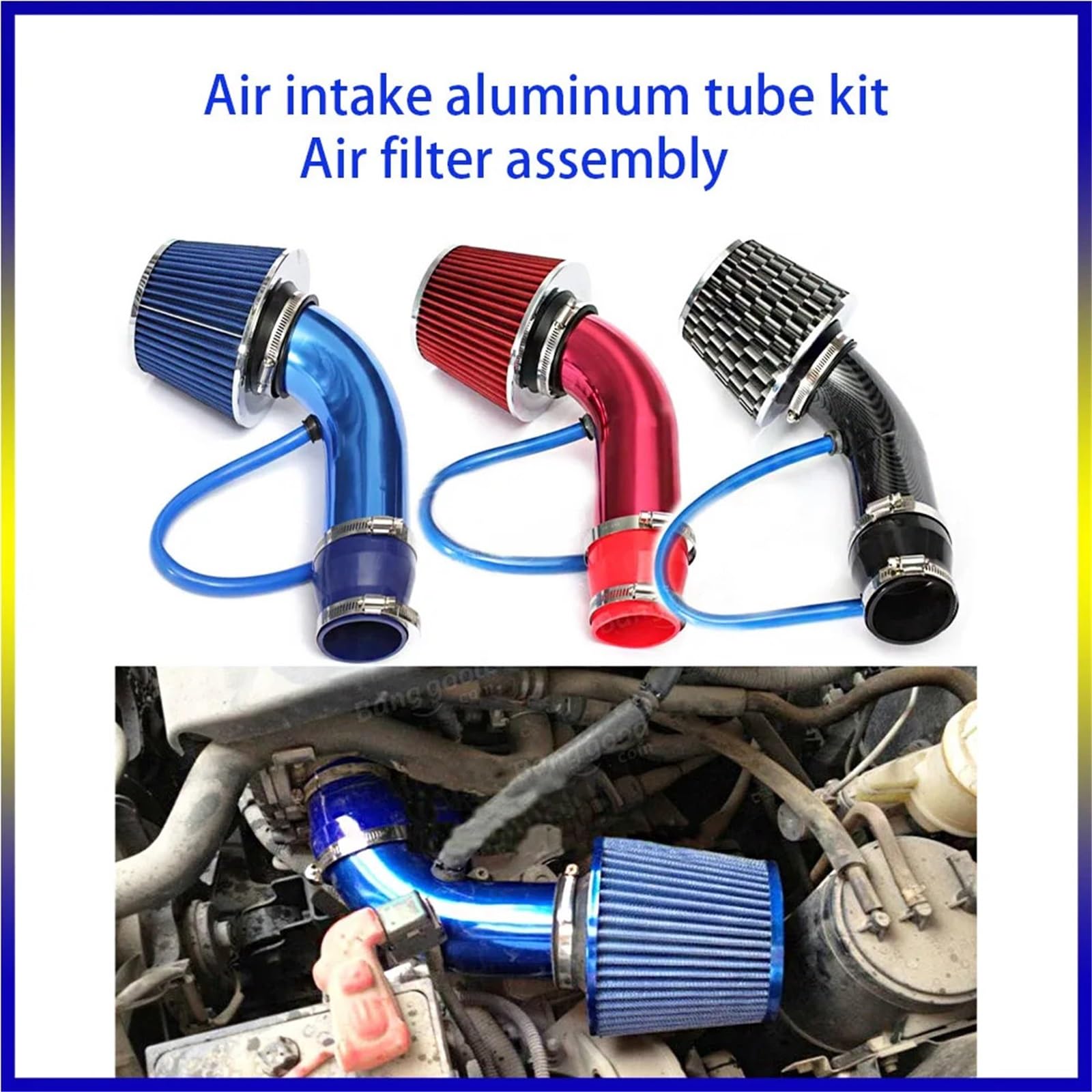 Zestaw dolotowy powietrza Zestaw rur dolotowych zimnego powietrza do układu dolotowego Turbo Induction 76 mm, uniwersalny, stożkowy, filtr, wlot(Pipe carbon)