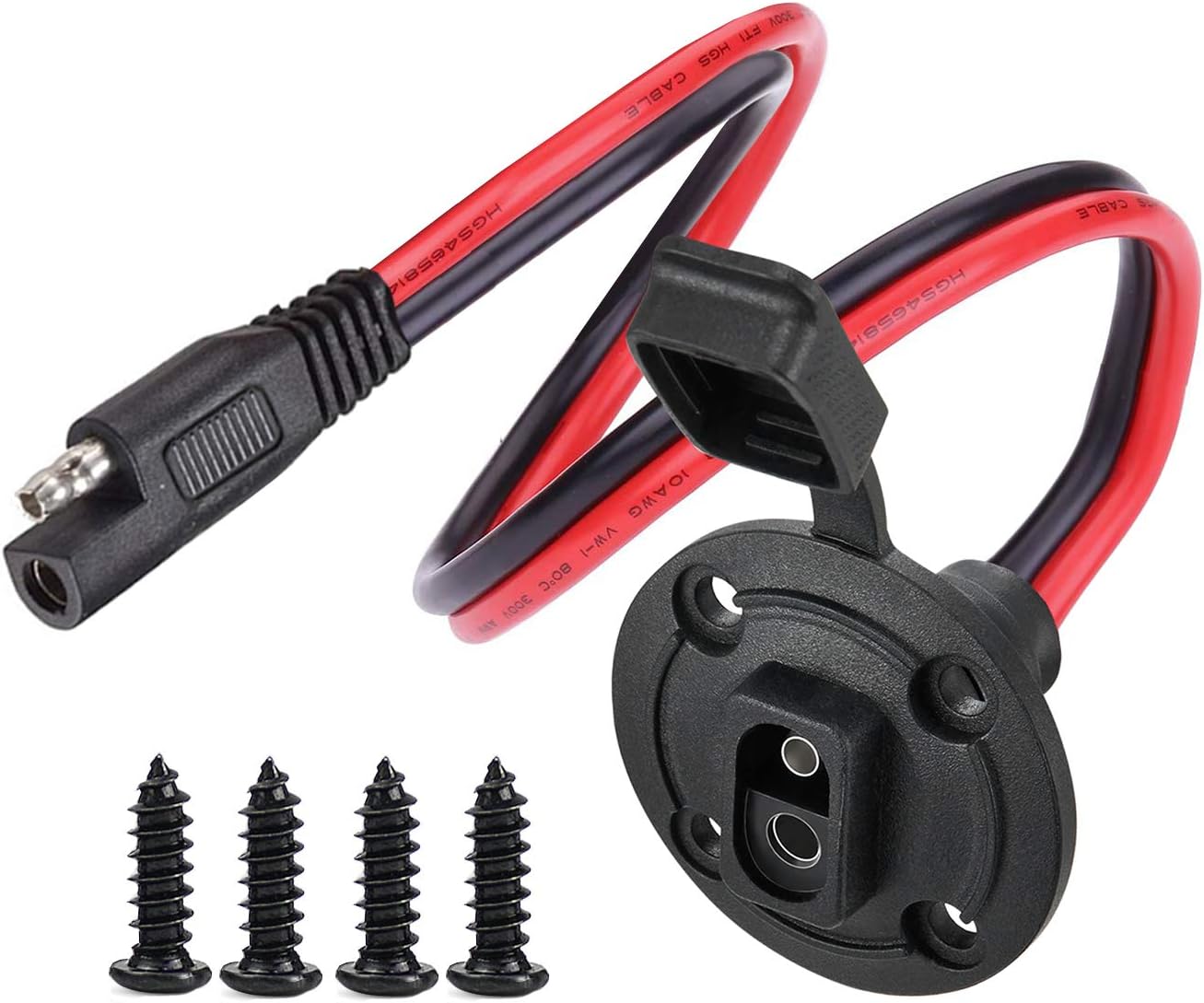 DONJON Solar Weatherproof SAE Socket Sidewall Port, 10AWG SAE Power Socket Plug, Quick Connect Solar Panel Mount,SAE Cable Connector for Solar Generator Motorcycle Generator (50CM)