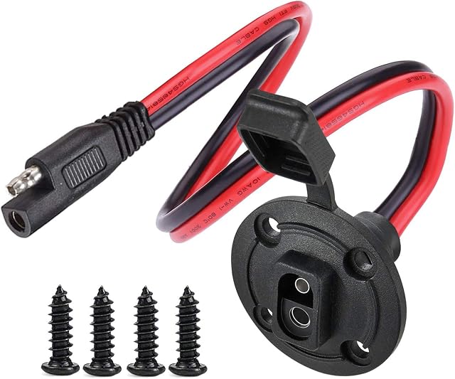 DONJON Solar Weatherproof SAE Socket Sidewall Port, 10AWG SAE Power Socket Plug, Quick Connect Solar Panel Mount,SAE Cable Connector for Solar Generator Motorcycle Generator (50CM)