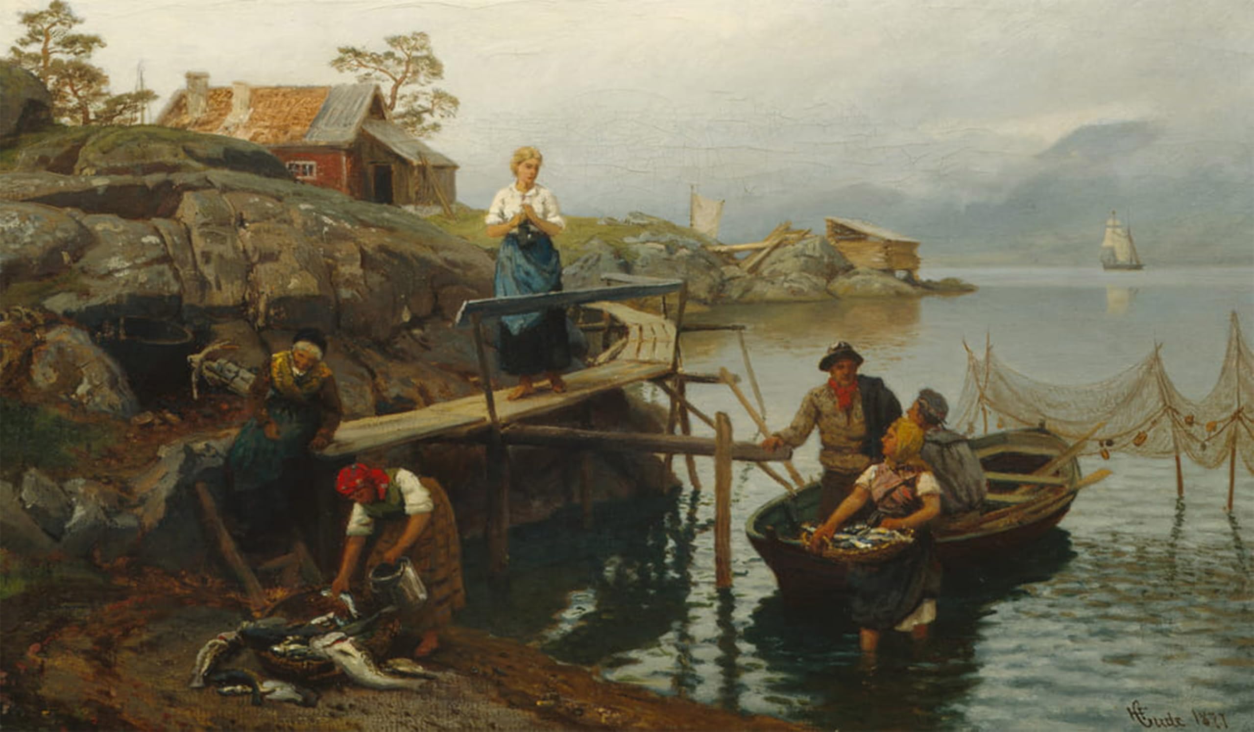 ARTXLXXBN Famous Painting Art Wall Decor Abstract Art Picture After Fishing by Hans Gude Animal Pictures for Home Decor 60x90cm