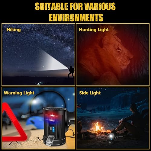 Miniatura 8 de JSKNB Foco de 90000 lúmenes linterna recargable con trípode 6 modos y filtro de 3 colores luces LED superbrillantes para exteriores luz solar para