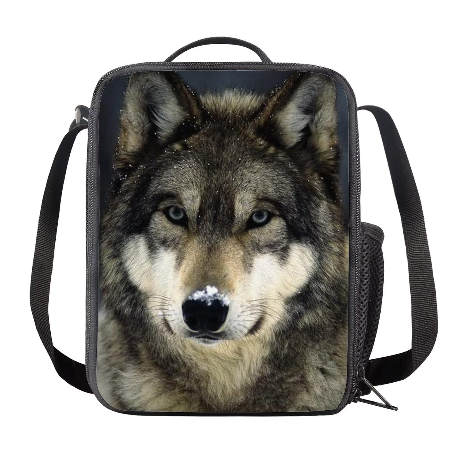 NETILGEN Cute Crossbody Bags for Teen Girls Eco-Friendly Lunchbox Kids Boys Fashion Lunch Bag Meal Holder with Bottle Holder, Snow Wolf โ image 1