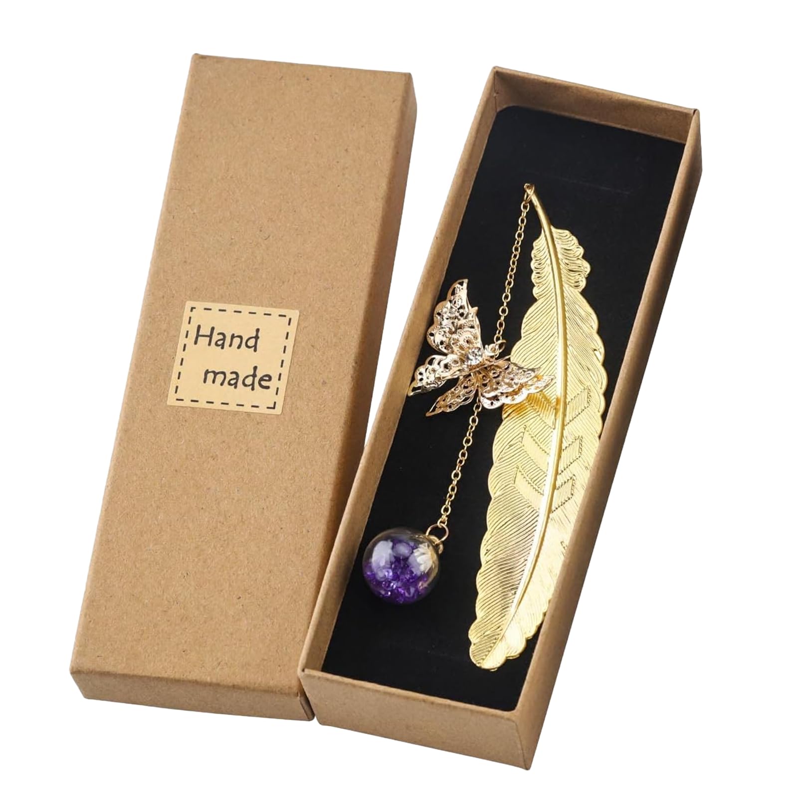 MUNSKT Feather Metal Bookmarks Gifts for Women Silver Metal Feather Bookmark with Butterfly Charm Stocking Fillers Womenn Teenage Girls Book Lovers Stocking Fillers Ladies Gifts for Christmas (Gold)