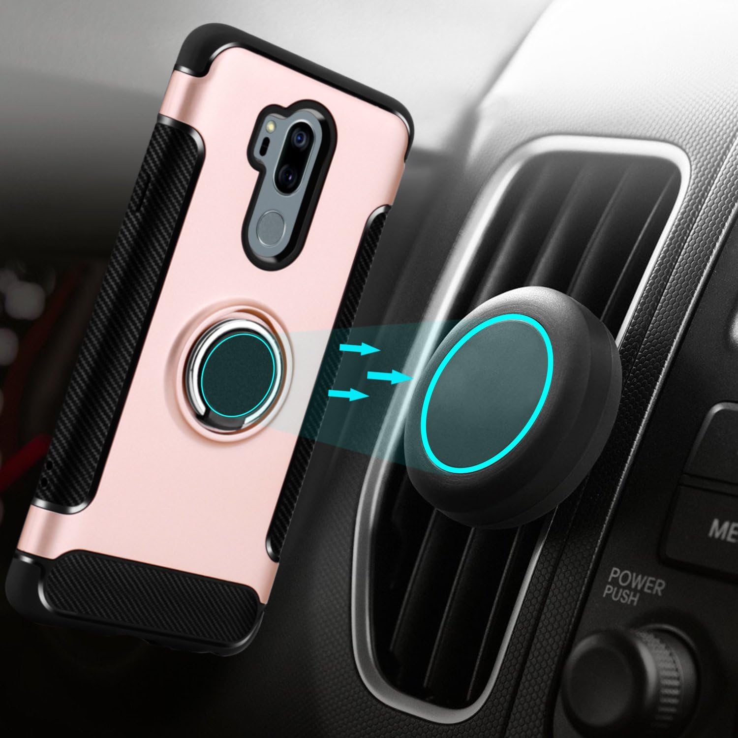 Innens Compatible with LG G7 Case, LG G7 ThinQ Case, 3-in-1 [TPU + Dual Layer PC] Shockproof Hybrid Rugged Full-Body Protective Case for LG G7 / LG G7 ThinQ (Rose Ring)
