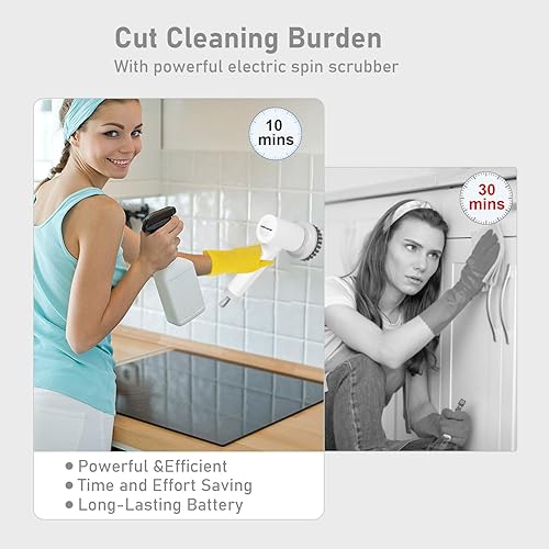 Miniatura 3 de Fregador eléctrico inalámbrico de energía  Cepillo giratorio de mano con 5 cabezales de cepillo de repuesto, depurador para limpiar cocina baño