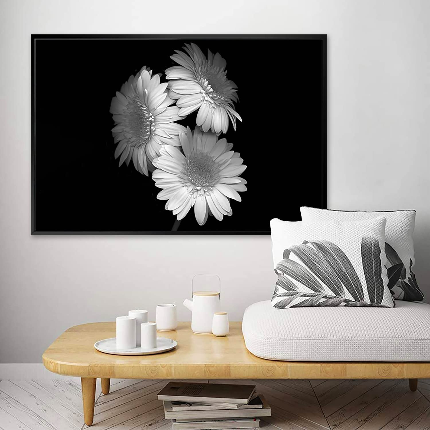 Amazon.co.jp: 絵画 黒白のひまわりインテリア 絵画 お花ですアート