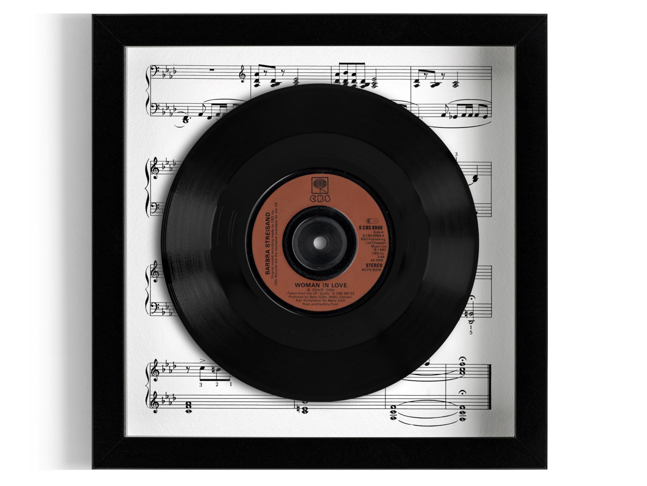 Barbra Streisand "Woman In Love" Framed 7" Vinyl Record UK NUMBER ONE 19 Oct - 8 Nov 1980