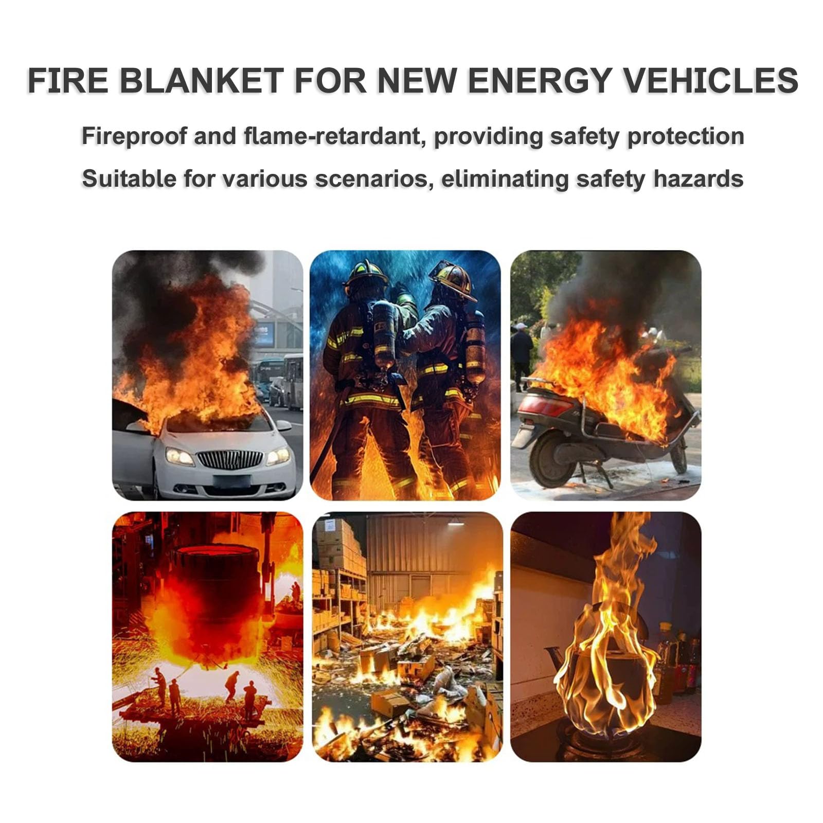 Coperte antincendio in silicone per veicoli elettrici e a combustione | Grande coperta antincendio di emergenza riutilizzabile resistente fino, Coperte antincendio di sicurezza per batterie di EV
