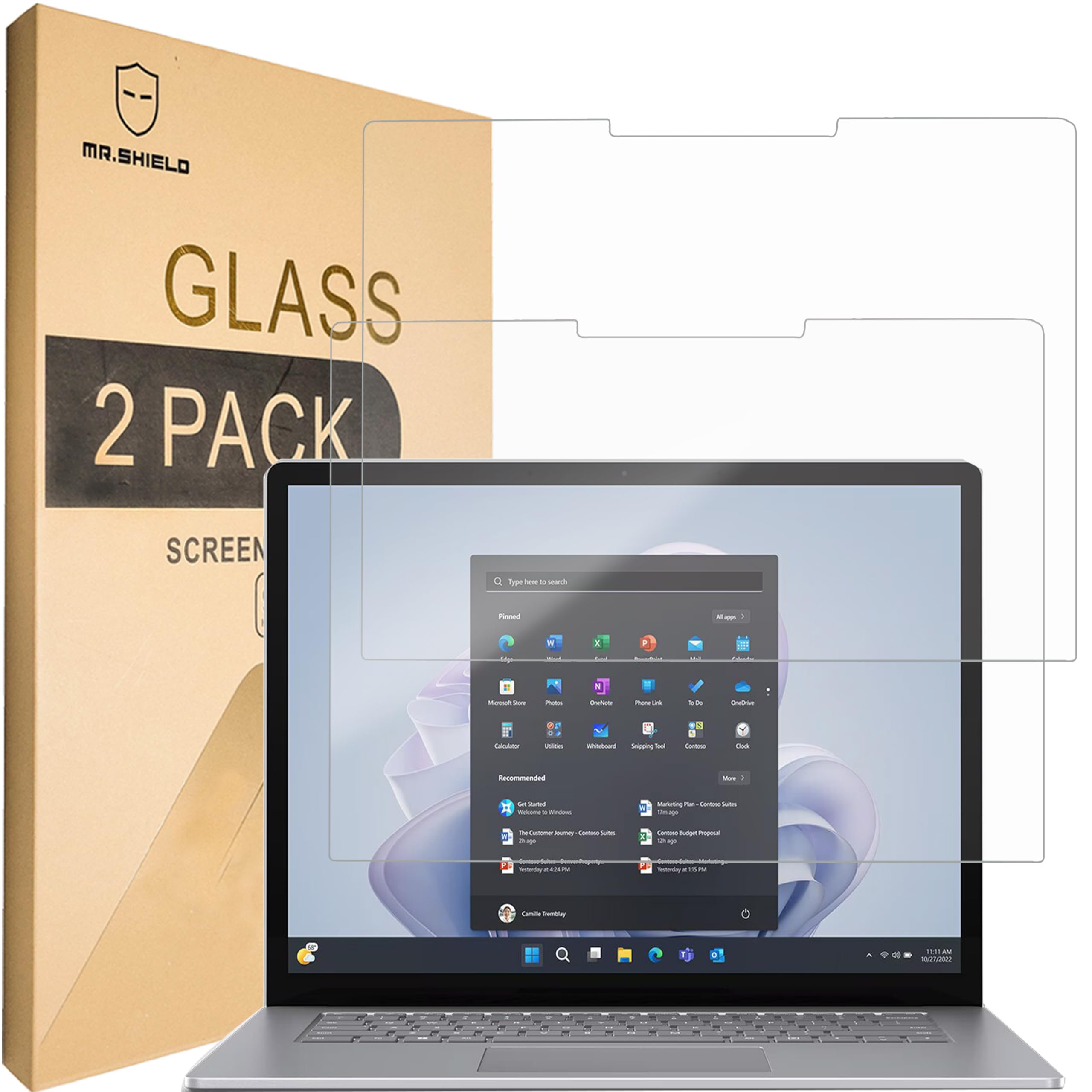 Mr.Shield Pellicola Protettiva per Surface Laptop 6/5 / 4 / Laptop 3 (13.5") Vetro Temperato [9H Durezza] [2 Pezzi] Protezione Schermo Senza Bolle