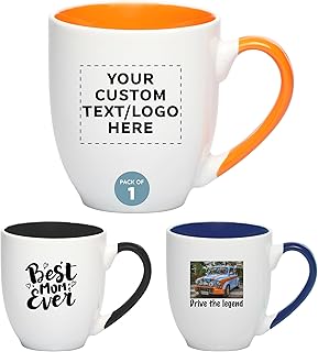 Custom Bistro Style Large Coffee Mugs 16 oz. Set of 1, Personalized Bulk Pack - Perfect for Coffee, Tea, Espresso, Hot Cocoa, Other Beverages - Orange