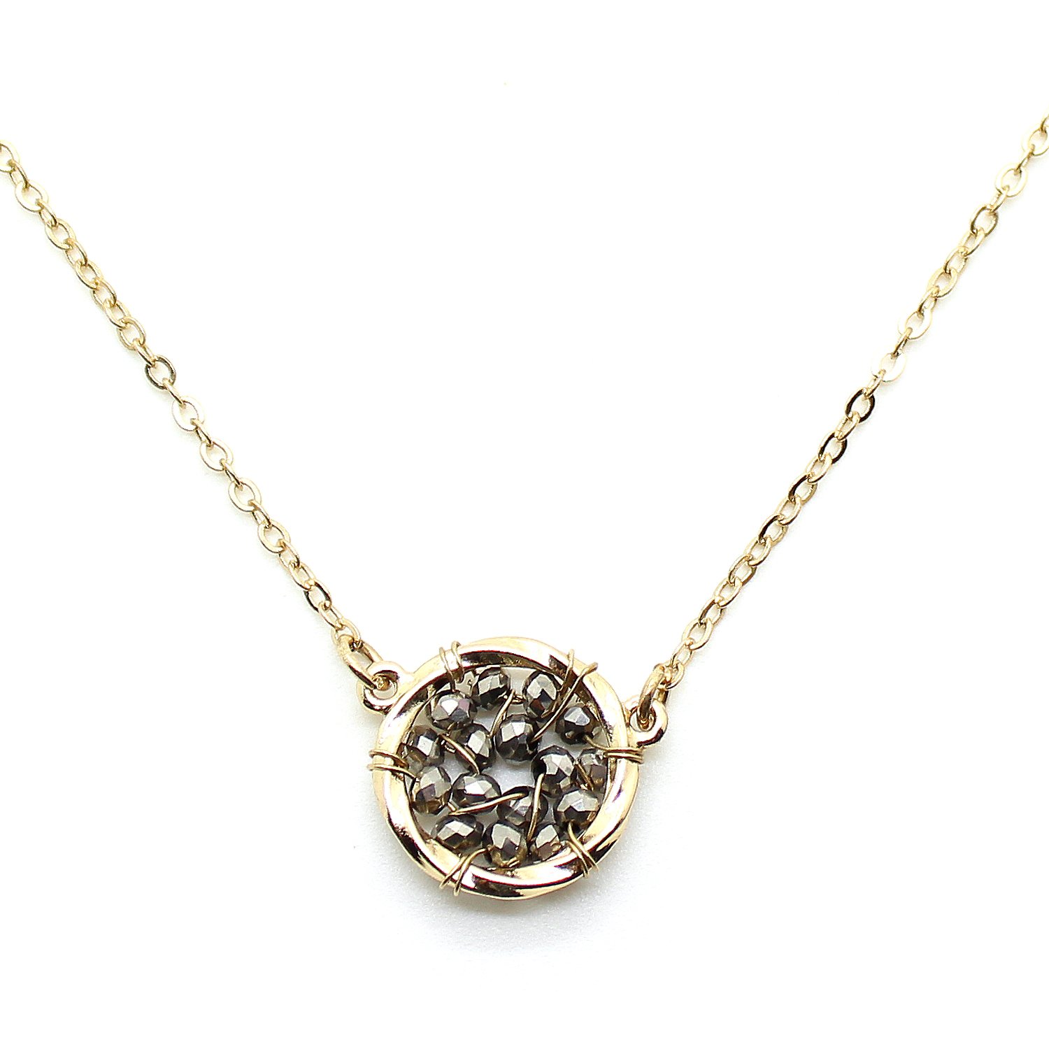 Infinity Circle Gold-Tone Handmade Wire Wrapped Crystal Pendant Necklace