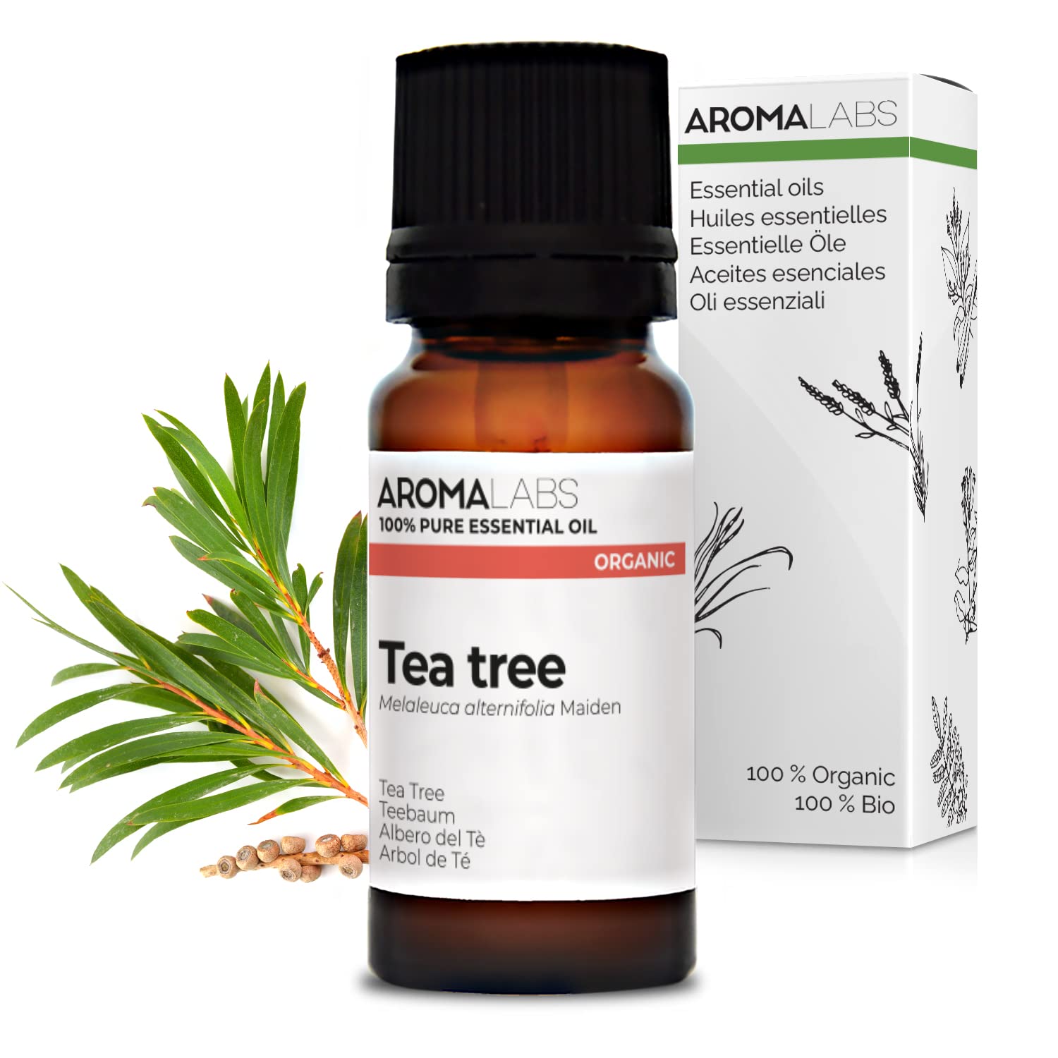 BIO - Tea Tree Essential Oil - 10mL - 100% Pure, Natural, Chemotyped and AB Certified - AROMA LABS (French Brand)
