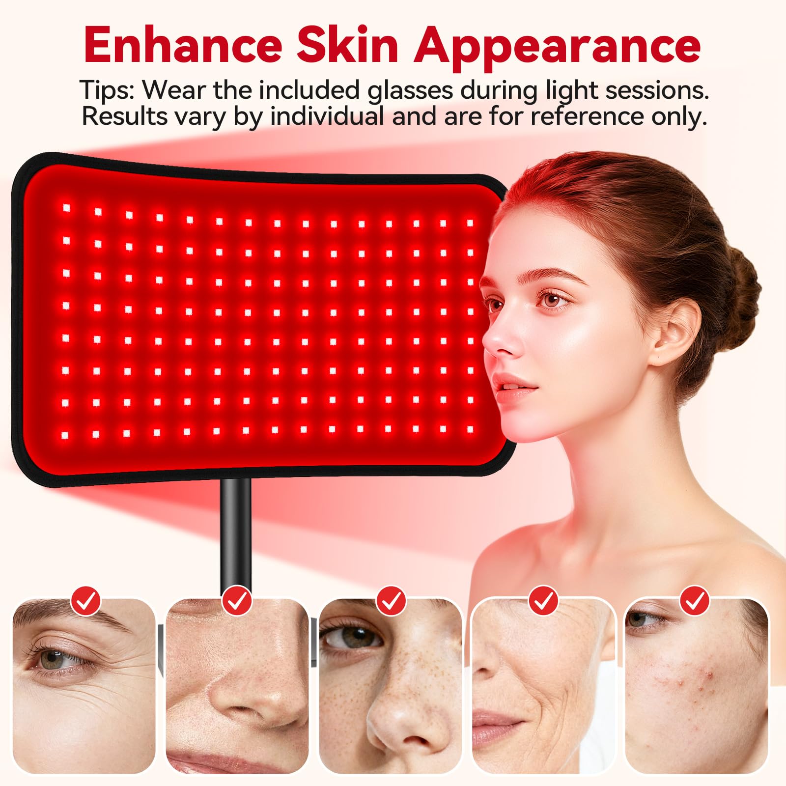 Red Light Therapy for Face Body, 2-in-1 Red Light Panel Device with Belt, 660nm & 850nm Near Infrared Light Therapy Lamp with Remote Control, 5 Adjustable Brightness & Timer for Skin Care, Relaxation