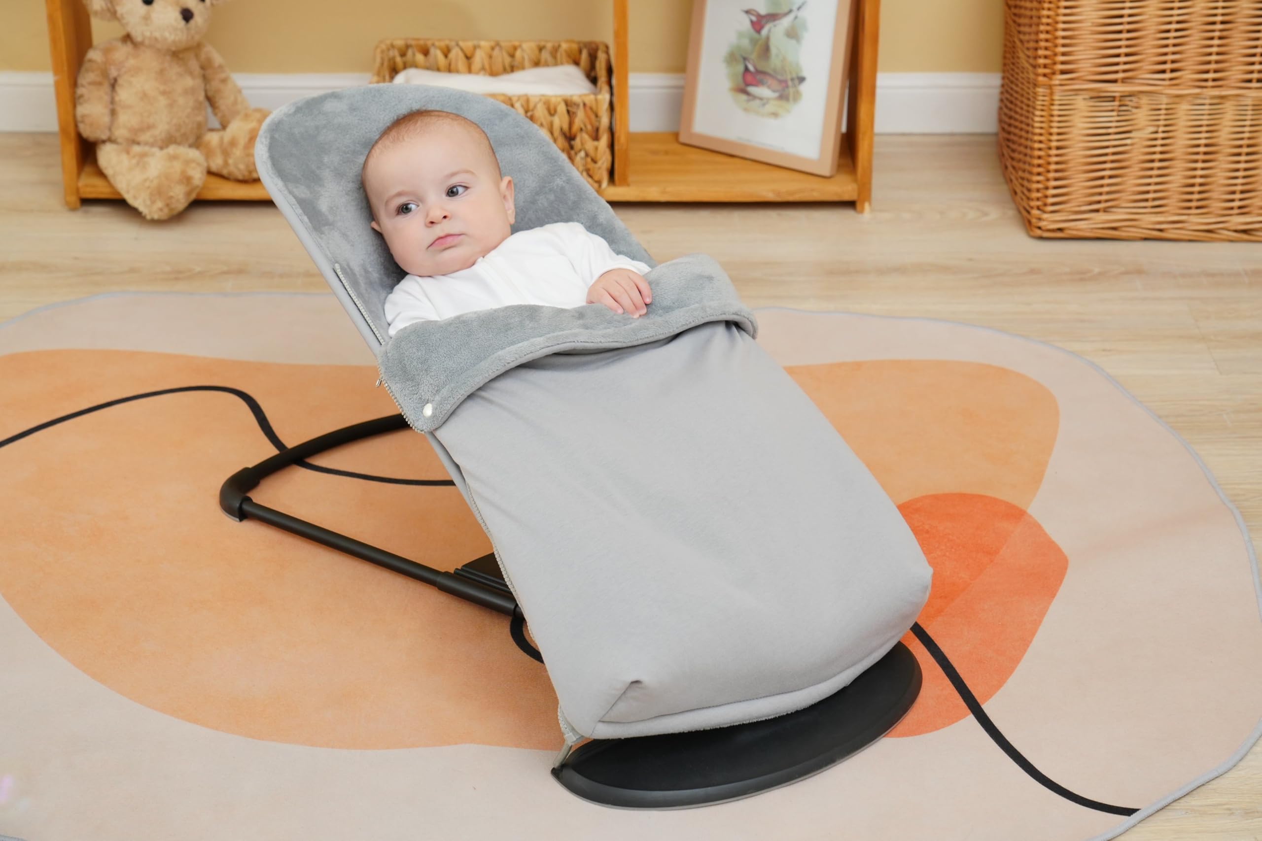 Housse transat bébé + Sac pour hamac. Housse Belltop Compatible avec transat Babybjörn (Bliss et Soft): hypoallergénique et Douce. Housse de balancelle Bebe + chancelière Thermique (Gris)
