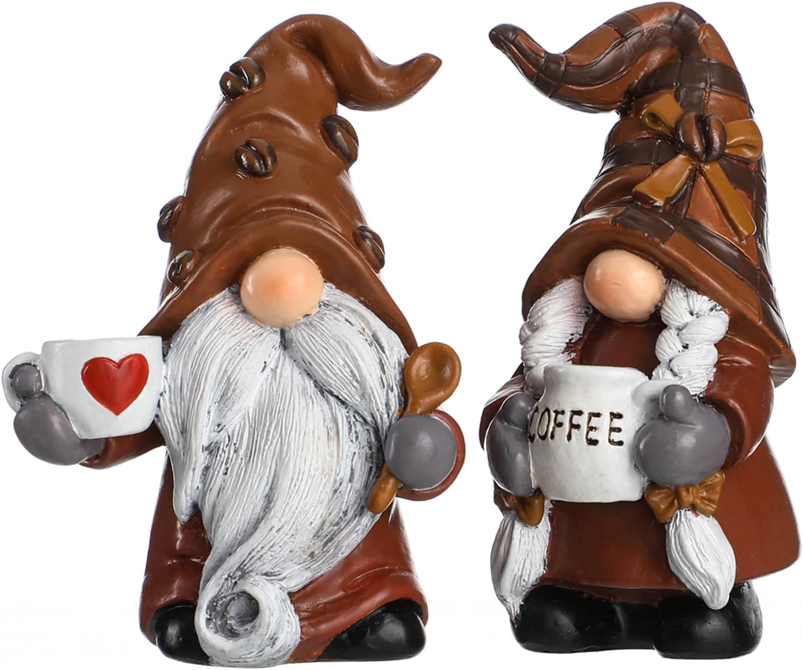 Funoasis 2PCS Resin Coffee Gnomes Hand Painted Desk Coffee Bar Corner Statues Home Kitchen Farmhouse Table Shelf Collectible Dolls Daily Gifts Figurines
