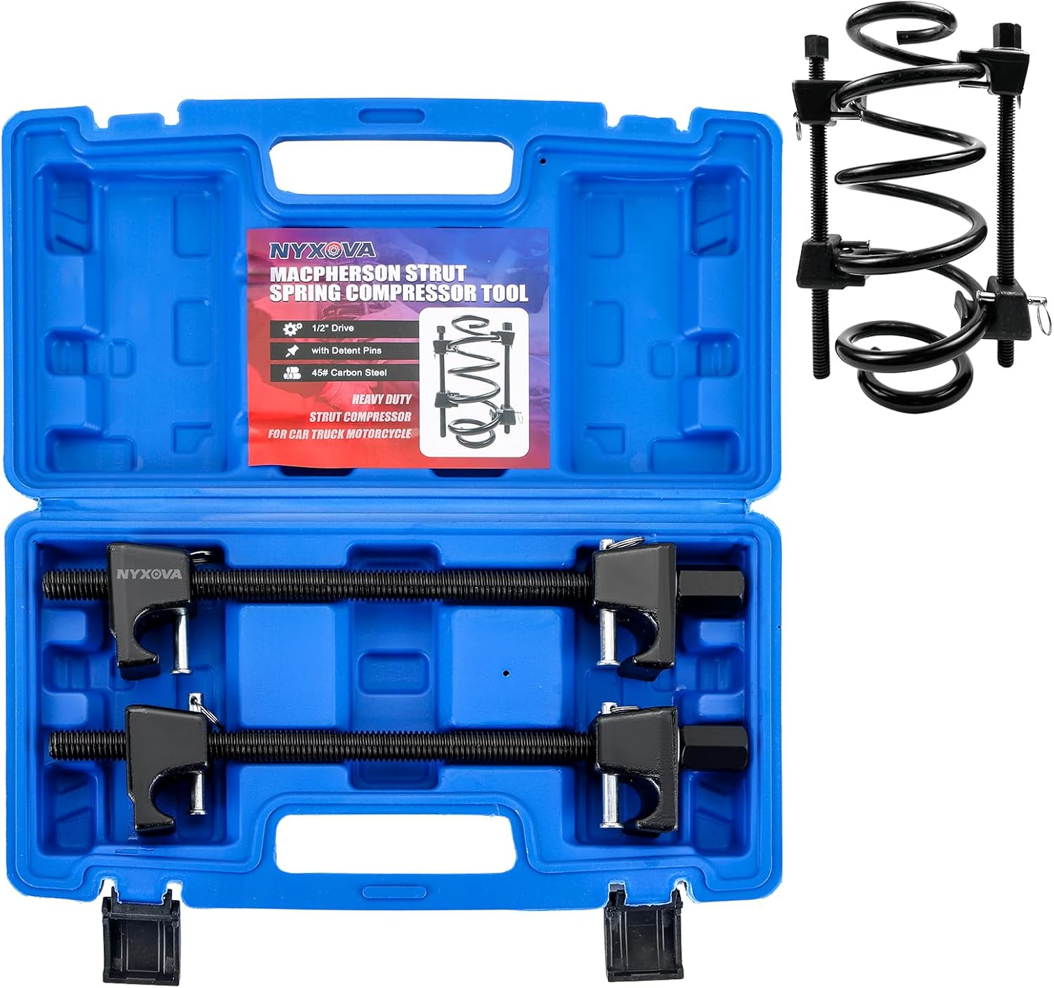 NYXOVA Macpherson Strut Spring Compressor, Coil Spring Compressor Strut Remover Installer Tool, 21mm Socket 1/2" Drive Safe Universal Set for Struct Spacer Assembly/Shock Installation (Blue)