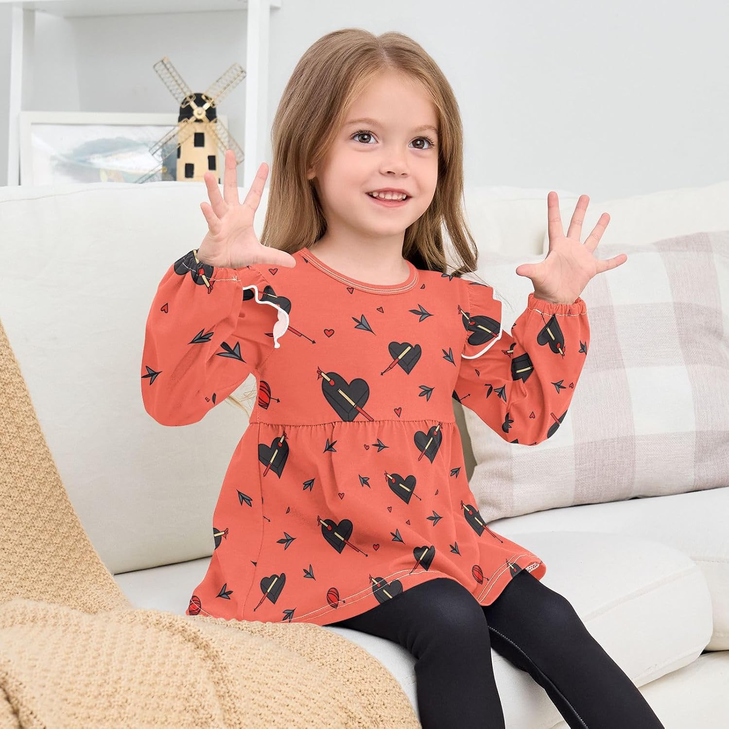 visesunny Toddler Clothes for Girls Stone Love Arrow Long Sleeve Fall Shirts Cotton Top with Ruffle Collar