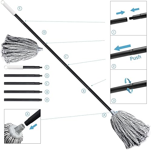 Miniatura 7 de Trapeador de interior para limpieza de suelos, mopas de algodón para limpieza de suelos, fregona regular para pisos, mopas simples de 52 pulgadas