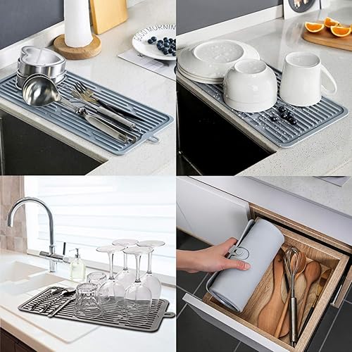 Miniatura 8 de Tapete de silicona para secar platos, funciona para secar copas de cóctel, ollas, sartenes, cuchillos y escurridor para cocina, encimera, fregadero,