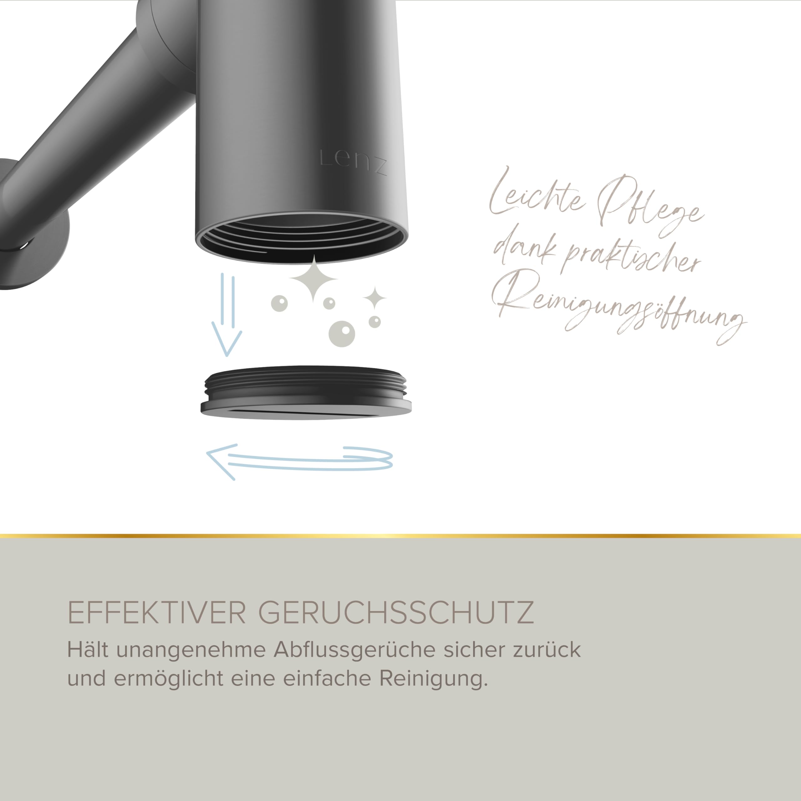 Lenz Design-Siphon JURI in Graphit – Für alle gängigen Waschbecken | Typ 1 1/4", Rohre extralang und anpassbar, Reinigungsöffnung und Geruchsverschluss, Anti-Fingerabdruck Oberfläche, 46090031