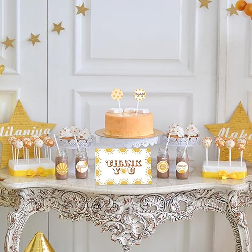 Miniatura 7 de Paquete de 30 tarjetas de agradecimiento para baby shower con sobres, calcomanías de acuarela, sol, arco iris, nota de agradecimiento aquí viene el