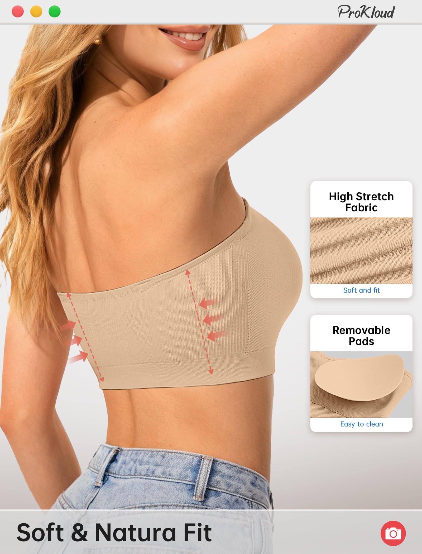 ProKloud Strapless Push Up Bras for Women Wireless Bandeau Bra Non-Slip Silicone Tube Top Padded Convertible Bralette — view 2