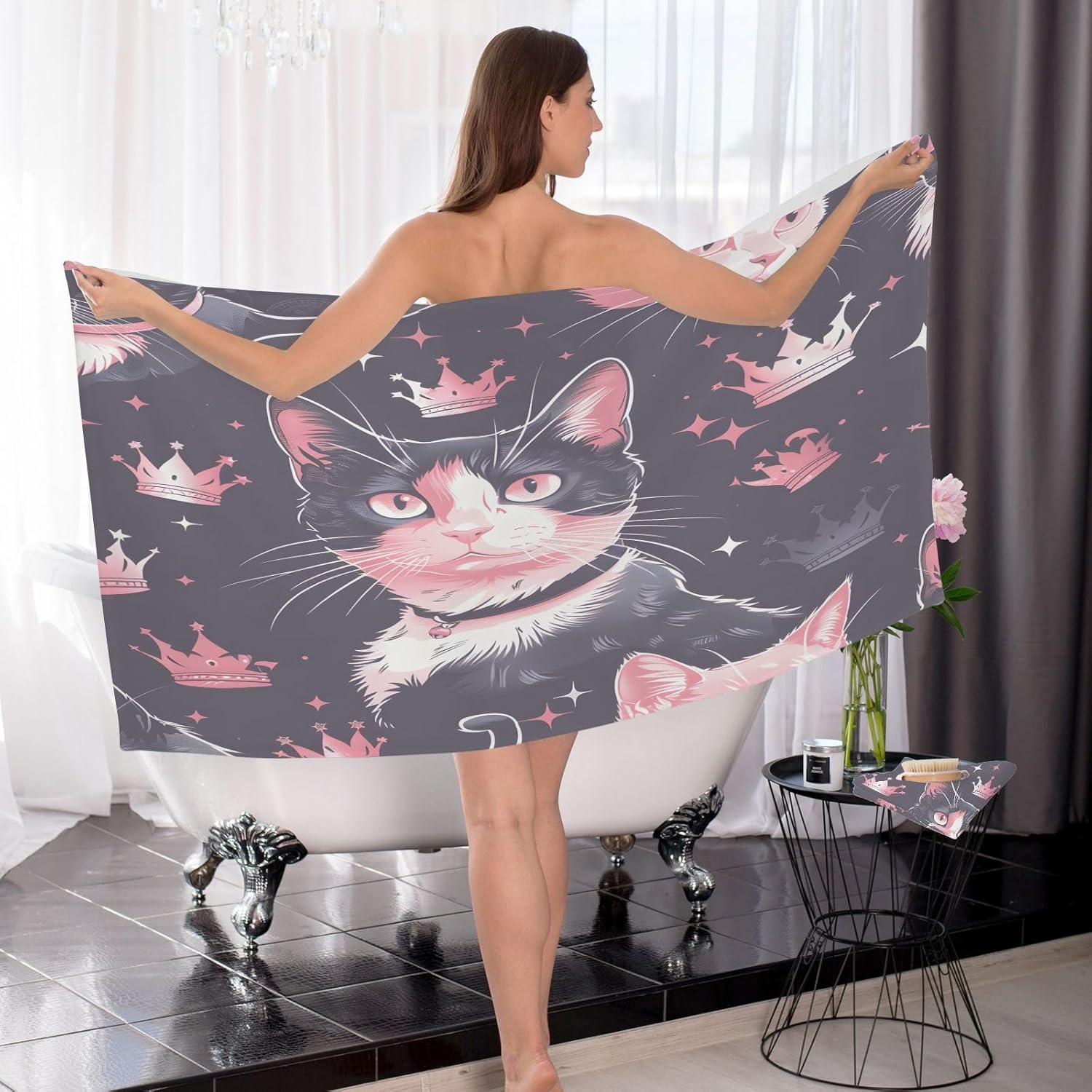 Hand Towels Premium Soft and Highly Absorbent Cat Crown 2 Pcs Towels for Bathroom Set 100% Cotton Decorative Face Towels