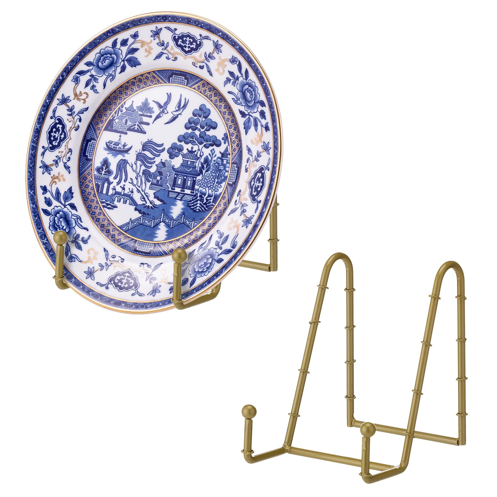 MorningRo 2 Pcs Gold Mini Bamboo Easel Plate Holder 4 Inch