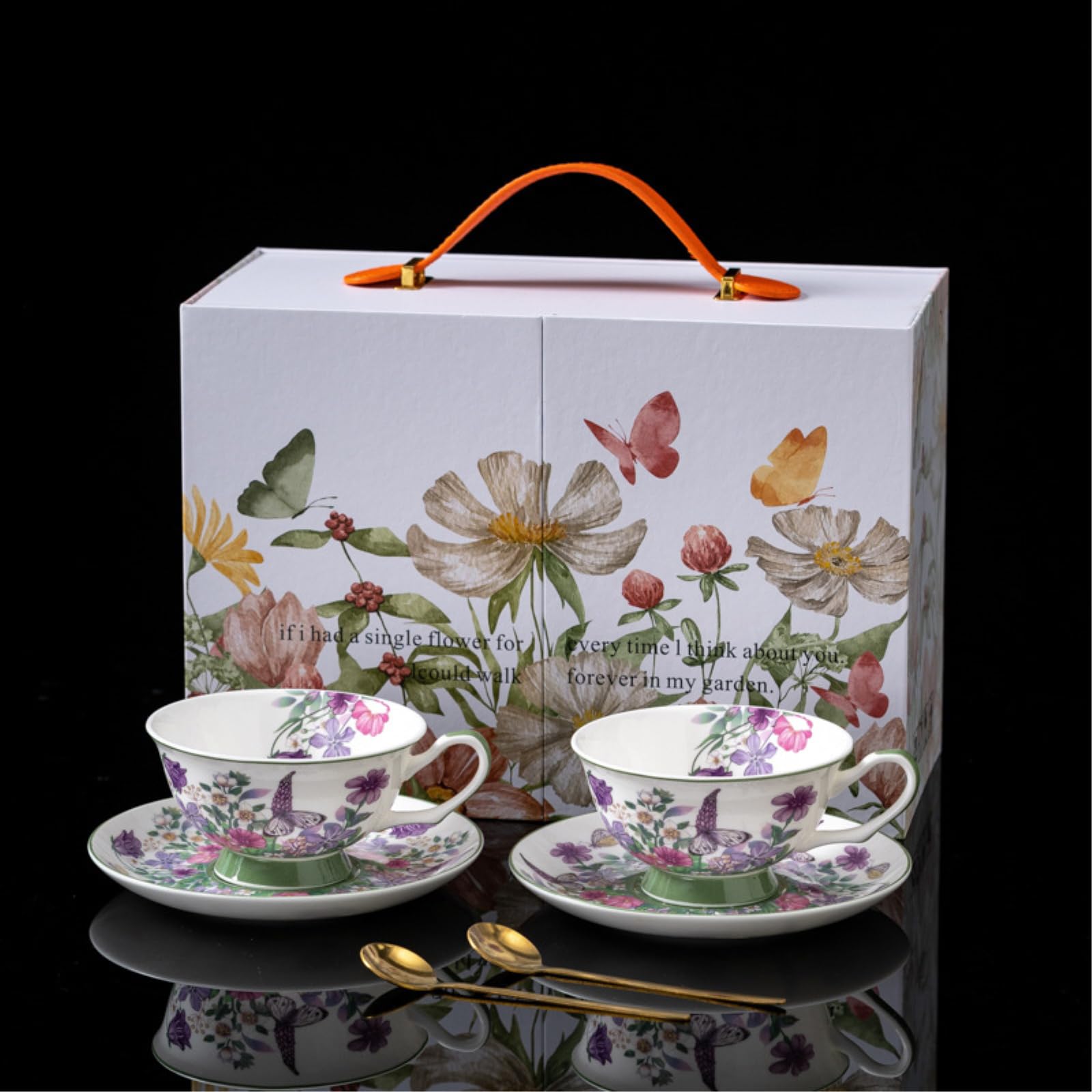 Ceramiczny zestaw filiżanek do herbaty i spodków, 250 ml, wzór kwiatowy dzwonka, styl retro, zestaw 2 szt