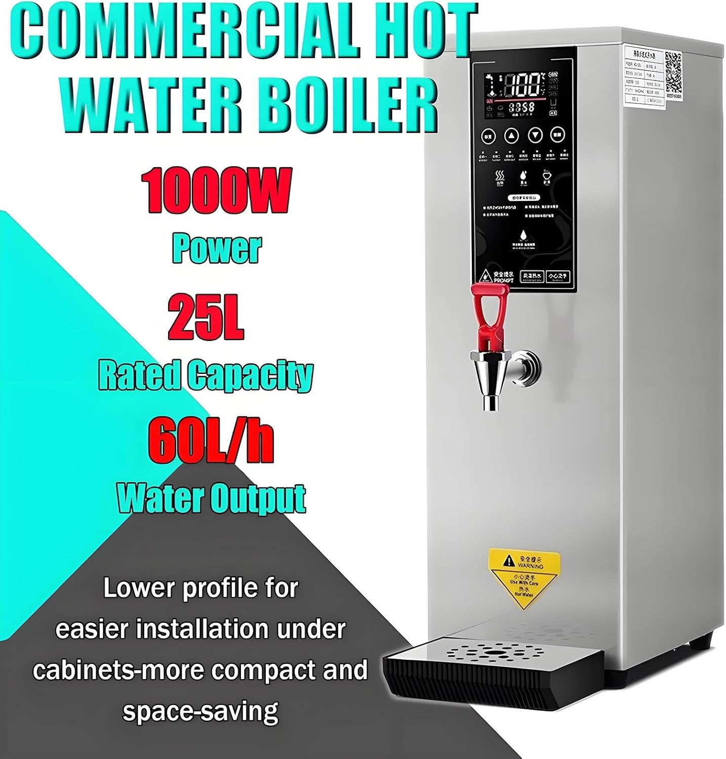 Electric Water Boiler Warmer 8L Water Boiler,Step-Heating Countertop Water Dispenser,LCD Display,Stainless Steel Hot Water Machine for Restaurant, Hotel, Office,Cafes(Silver)