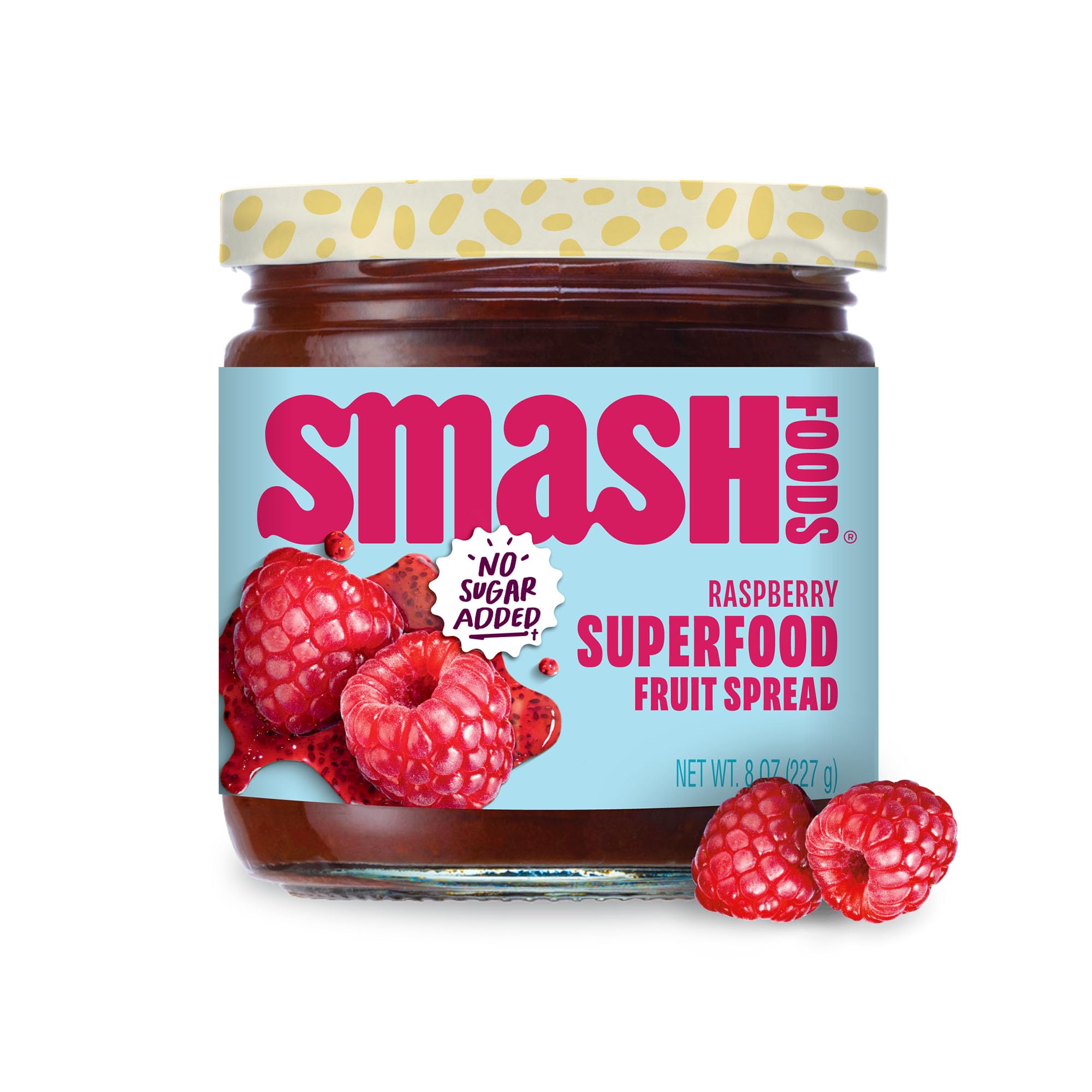 Smash Foods Raspberry Jam | Low-Calorie, No Sugar Added Keto Jam with Upcycled Fruit & Chia Seeds | Vegan, Paleo Superfood Fruit Spread (1 Jar)