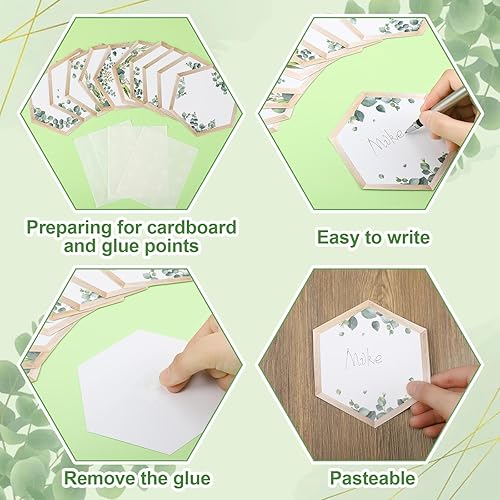 Miniatura 3 de 60 piezas de recortes hexagonales simplemente bohemios para decoración de tablón de anuncios de aula, vegetación y grano de madera para decoración