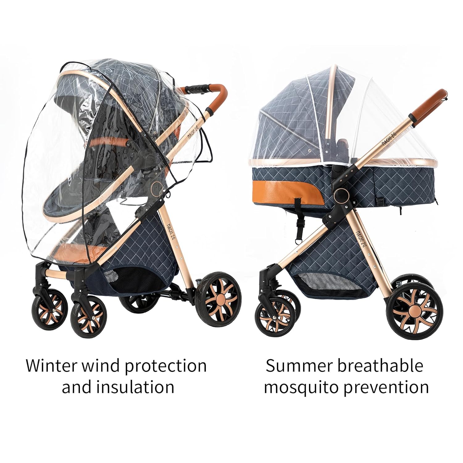 2-in-1 Baby Stroller High Landscape Pram Convertible Carriage with Reversible Bassinet for 0-36 Months,Khaki
