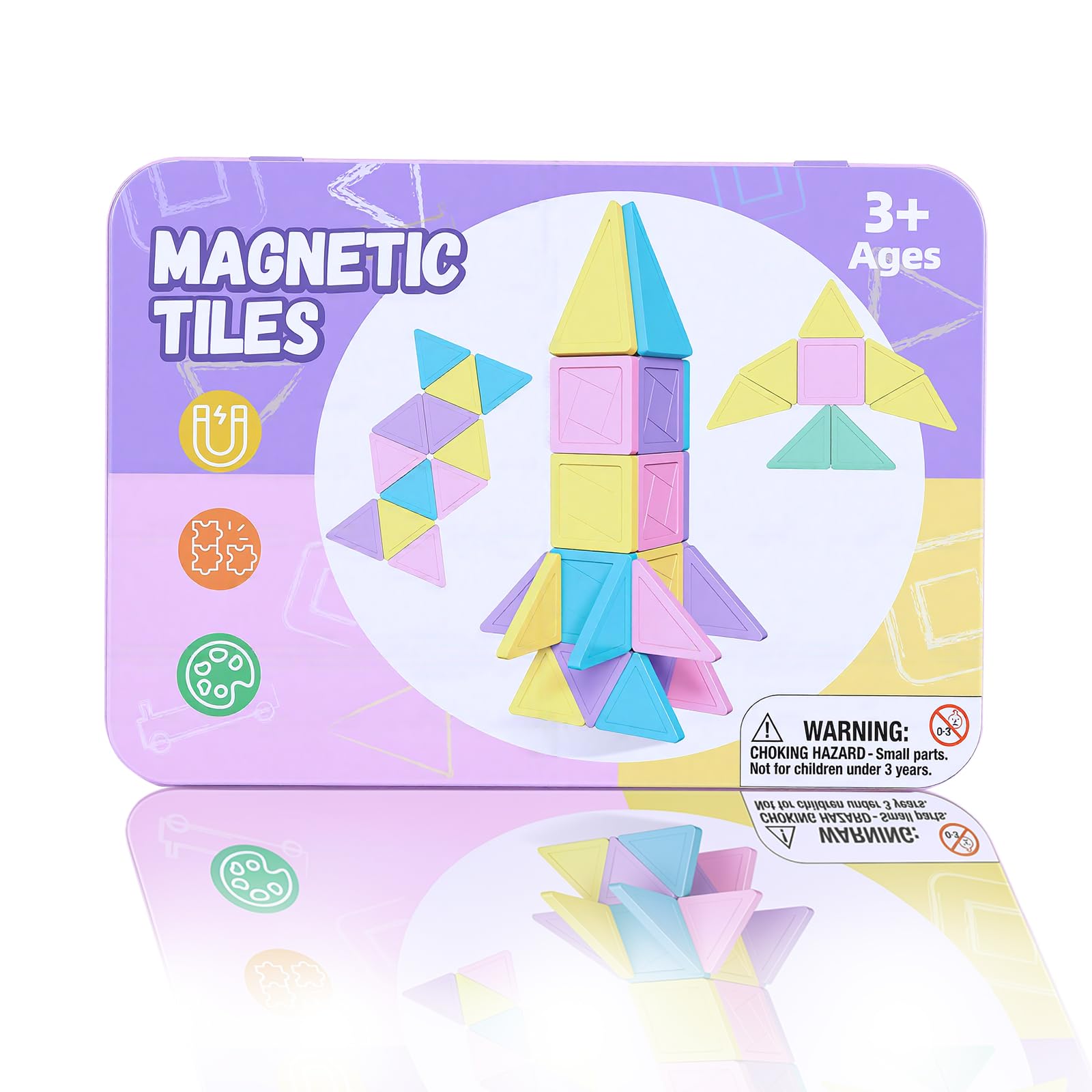 MEESHEEP 42PCS Mini Magnetic Tiles with Tin - Travel-Friendly Airplane & Car Toy for Kids, Educational Building Set