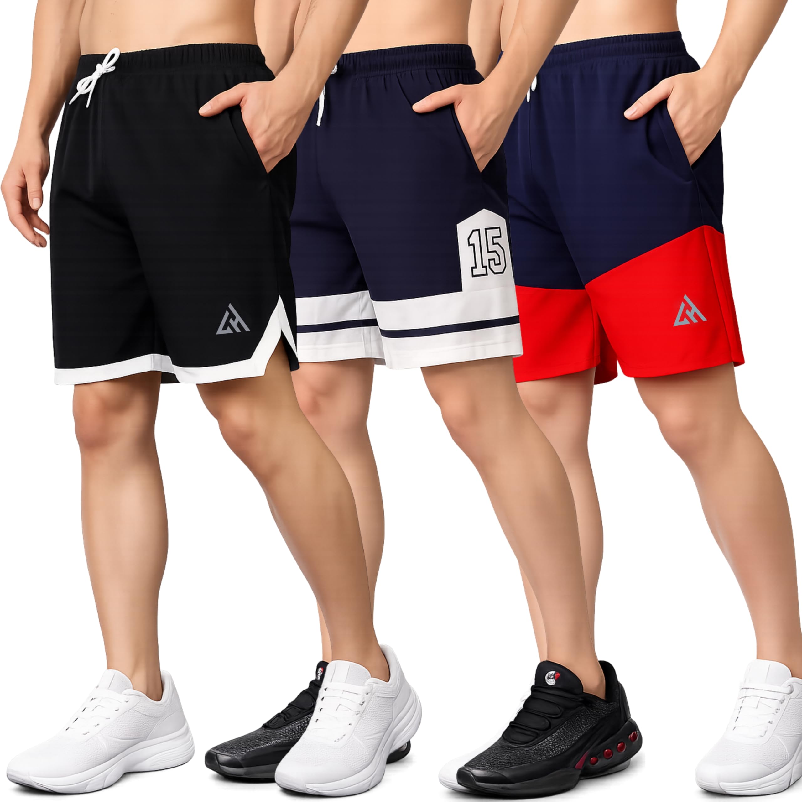 Men’s Sports Running Shorts Lightweight Quick Dry Gym Workout Training Shorts with Zipper Side Pockets Elastic Waist Adjustable Drawstring Athletic Activewear for Running Jogging Fitness Yoga Sports