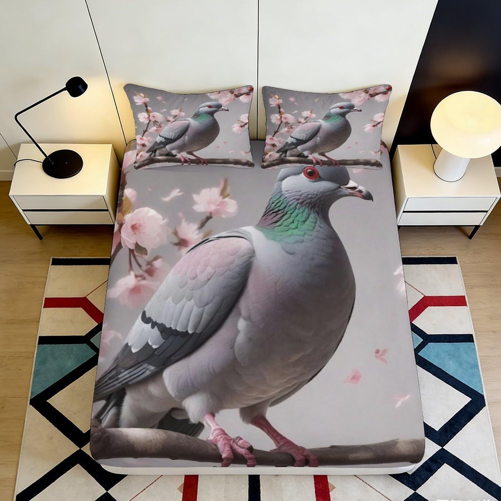 Pnayamiorkfel Style-9 3D Printed Blossom Pigeon Fitted Sheet Microfiber Soft Breathable Cherry Bird Mattress Cover For Bedroom Dorm Decor 90X200x25cm