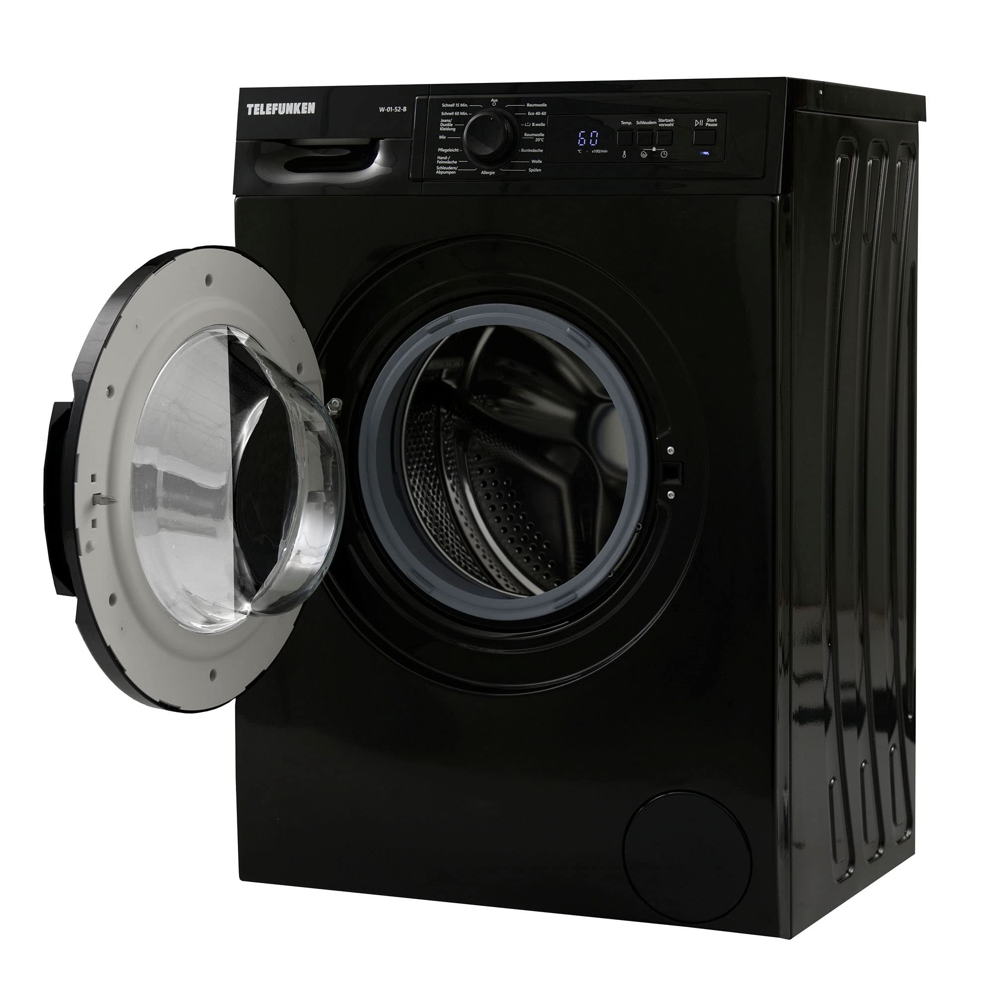 Telefunken W-01-52-B Waschmaschine (5 kg / 1000 U/Min) mit Mengenautomatik und Überlaufschutz / 15 Programme/Startzeitvorwahl/schwarz | Mengenautomatik, Überlaufschutz, 15 Programme, Startzeitvorwahl, schwarz