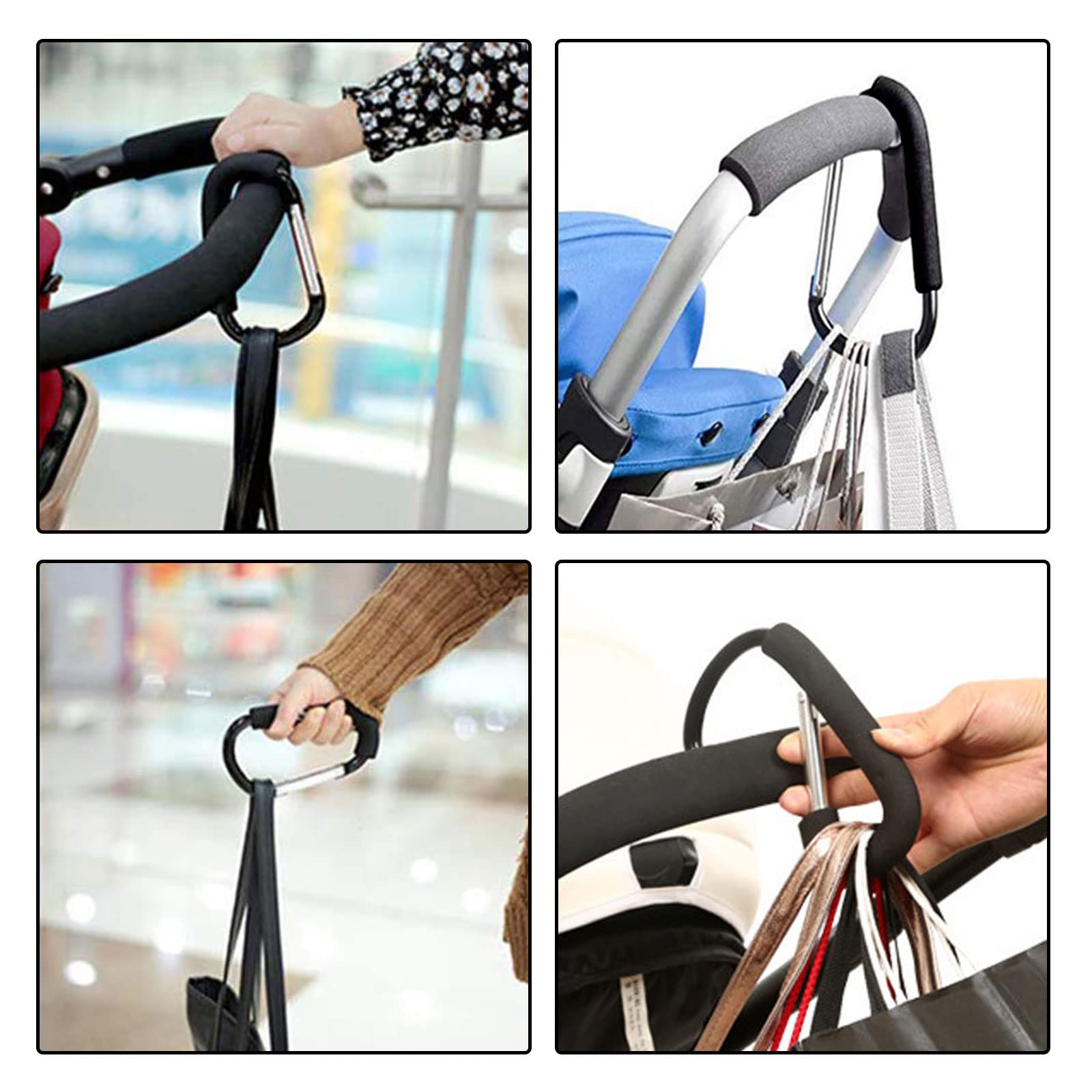 TSHAOUN 3 Pezzi Buggy Ganci Moschettone, Gancio Universale Passeggino, Moschettone per Passeggino, Gancio per Borsa per Pannolini, Aggancio per Borse con Imbottitura di Protezione