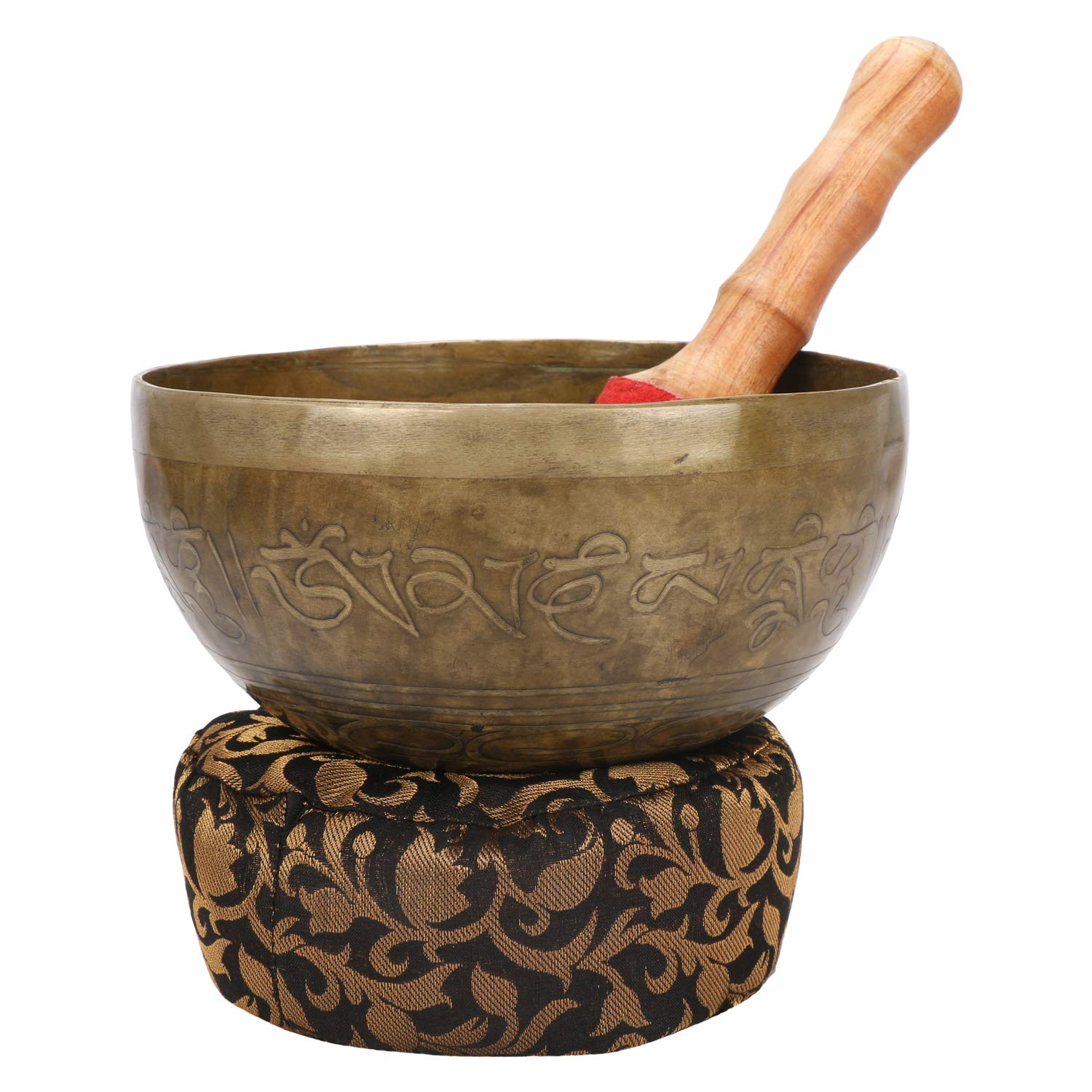 Kartique Brass Tibetan Buddhist Singing Bowl Inside The Figure of Buddha in Bhumisparsha Mudra (Gold_8 Inch X 3 Inch)