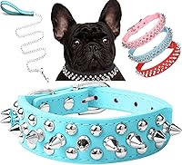 Vista 7 de Serijoars Collar para perro con pinchos, de piel sintética suave con remaches de hongos, collar ajustable para cachorros (XS, marrón)