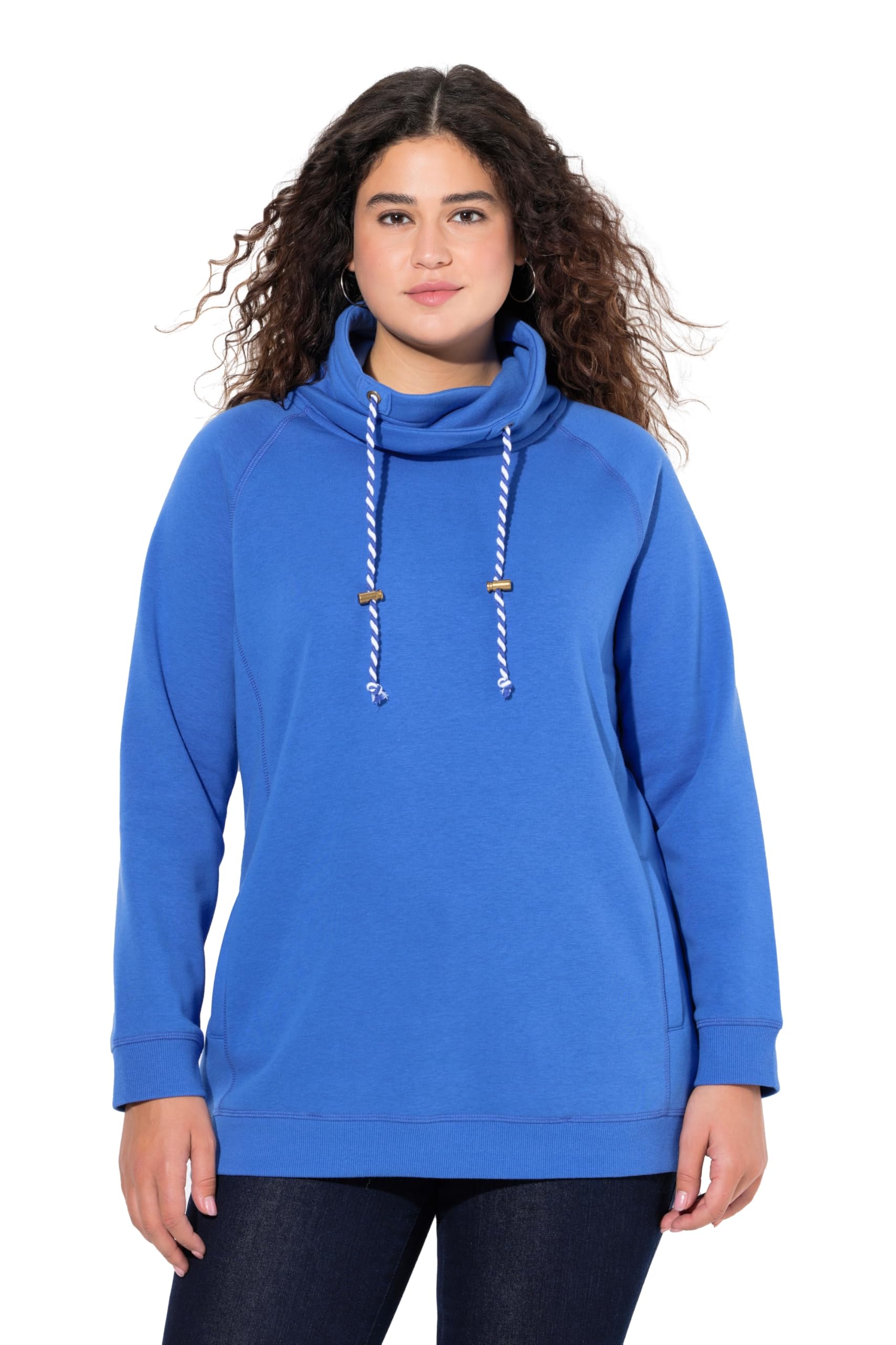 Ulla Popken Women's Peacock Blue Sweatshirt, Weiter Stehkragen, Taschen, Raglan-Langarm, 62-64