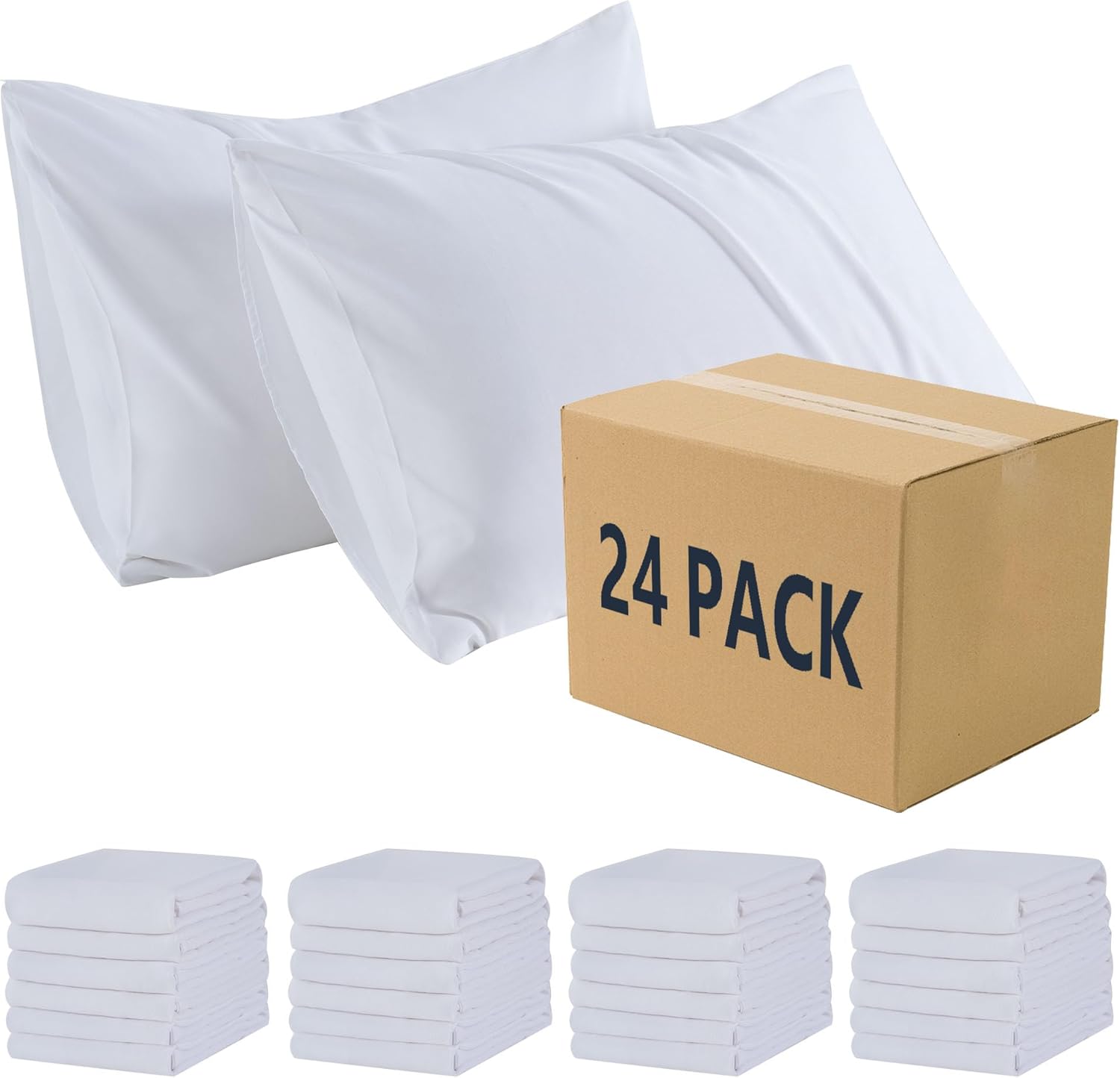 ZPECC Pillow Cases Bulk 24 Pack - Standard Pillowcases with Envelope Closure, Soft Brushed Microfiber Pillow Cover for Hotel, Airb&bs, Hospital, Bedding Essential (Snow White) Standard Snow White 24