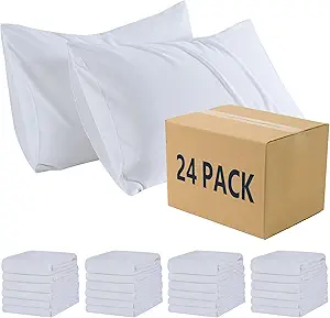 ZPECC Pillow Cases Bulk 24 Pack - Standard Pillowcases with Envelope Closure, Soft Brushed Microfiber Pillow Cover for Hotel Airb&bs Hospital Bedding Essential (Snow White)