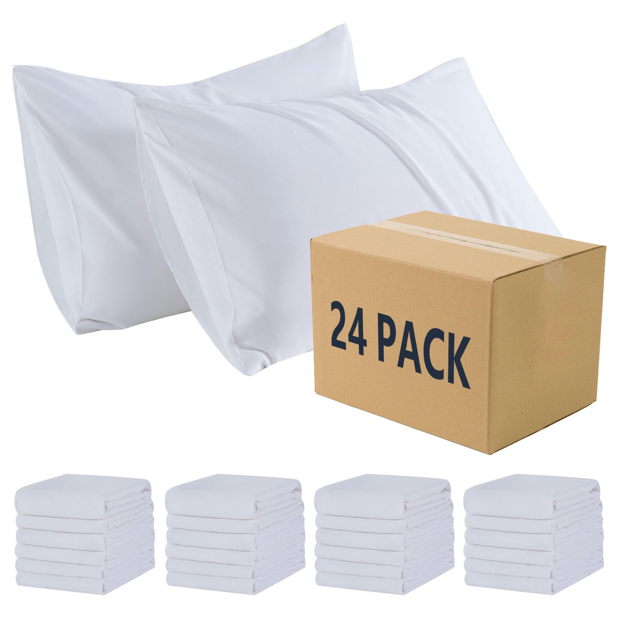 ZPECC Pillow Cases Bulk 24 Pack - Standard Pillowcases with Envelope Closure, Soft Brushed Microfiber Pillow Cover for Hotel Airb&bs Hospital Bedding Essential (Snow White)