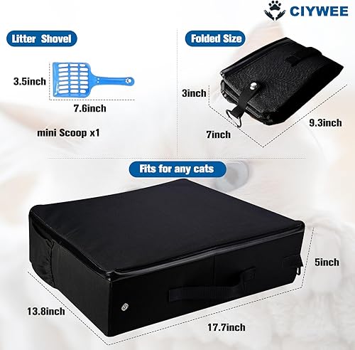 Miniatura 7 de Caja de arena portátil de viaje para gatos con tapa, a prueba de fugas, impermeable, plegable, para gatos, artículos esenciales de viaje, hotel