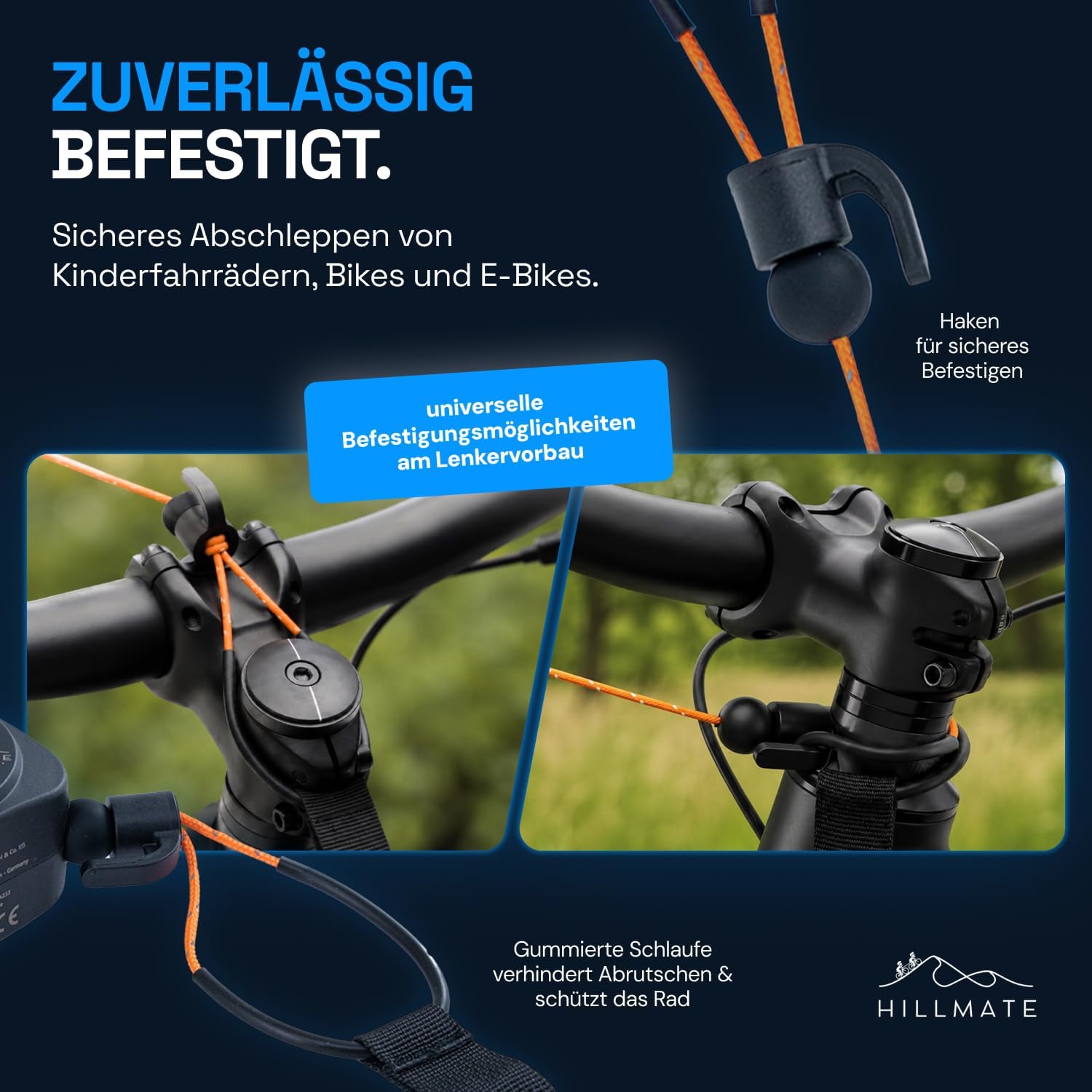 Fahrrad Abschleppseil – Belastbar bis 150 kg – Flexible Abschlepphilfe