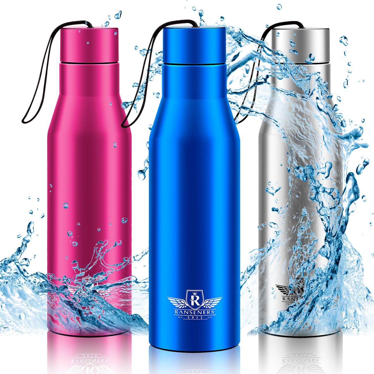 RANSENERS Classic Sports Vacuum Insulated Bottle, Leak Proof, 500ml, 750ml, BPA Free, Stainless Steel Water Bottle, Bicycle Bottle, Travel Mug/Flask, Double Walls